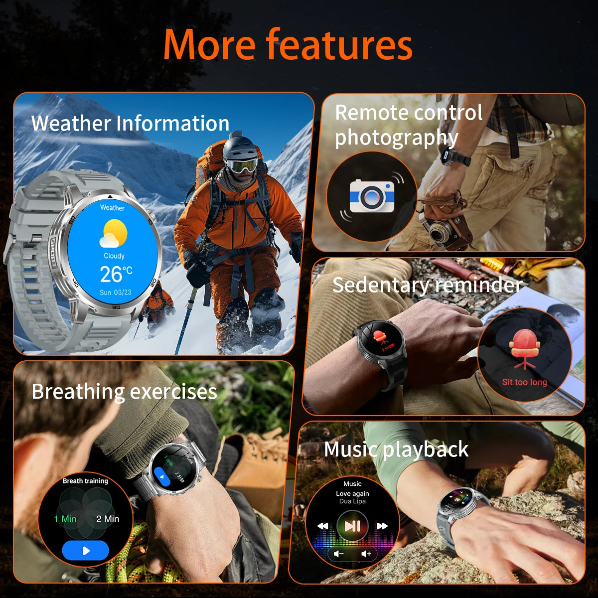 2026 New  Outdoor Smart Watch 1.85inch AMOLED 1000mAh Large Battery 5ATM Waterproof Voice Call Sports Men Fitness Bracelet