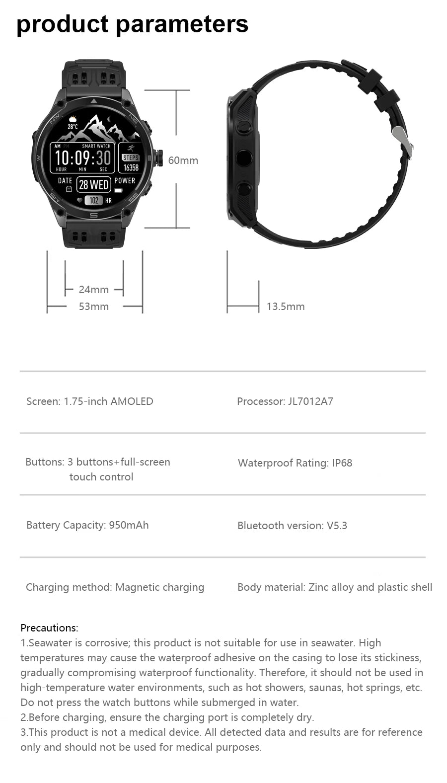 2026 Hot Sales Outdoor Durable GPS Sports Smart Watch Built-in GPS 1000mAh Battery 10ATM Waterproof 1.75" AOD Men Military Watch