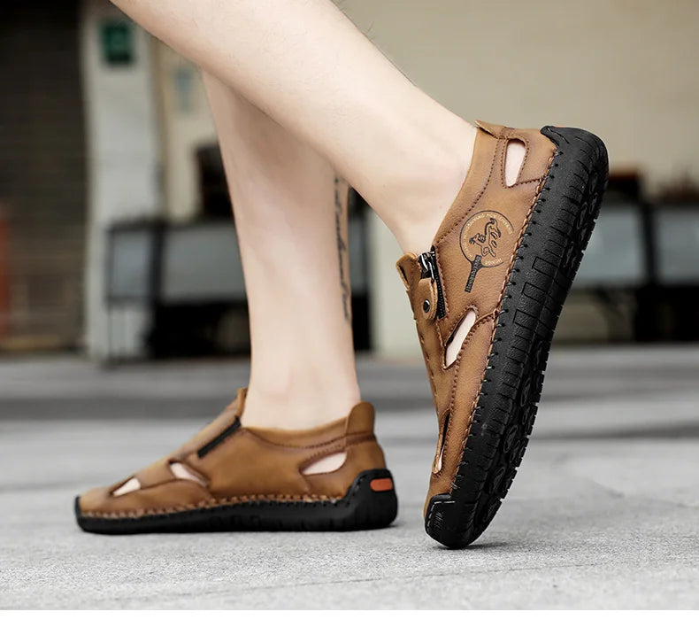 New Summer Breathable Men Sandals Fashion Roman Sandals Handmade Leather Men Casual Shoes Platform Outdoor Men's Beach Sandals