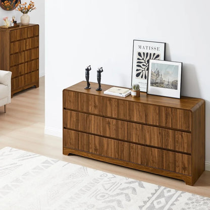 Fluted Dresser for Bedroom with 9 Drawers,63" Wide Modern Chest of Drawers with Curved Profile & Deep Drawer, Customized