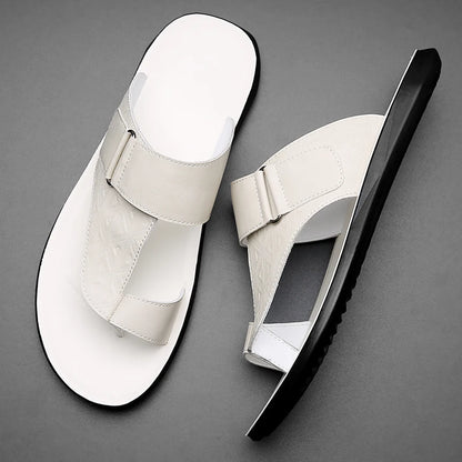 Men's Summer Sandals Breathable Fashion Simple Toe-Thru Soft Flat Bottom Beach Shoes Comfortable Classic Slippers-2502