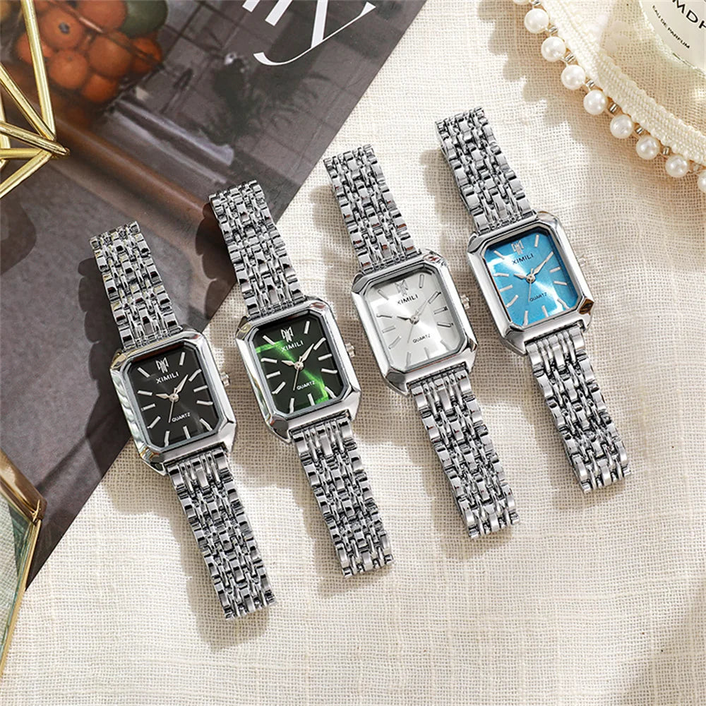 Luxury 2025 New Ladies Quartz Watch Fashion Simple Square Gold Women's Stainless Steel Clock Commercial Wristwatches Gifts