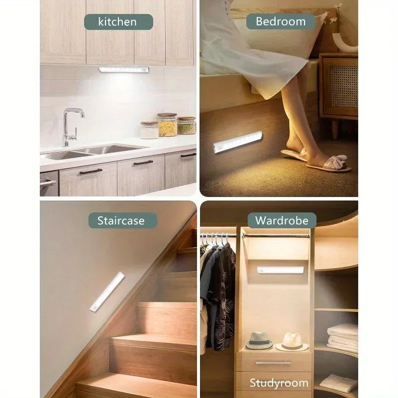Under Cabinet Lights 1/3/5/6pcs, Motion Sensor Rechargeable  Battery Operated 2 Colors LED Light  for  Closet, Kitchen, Bathroom