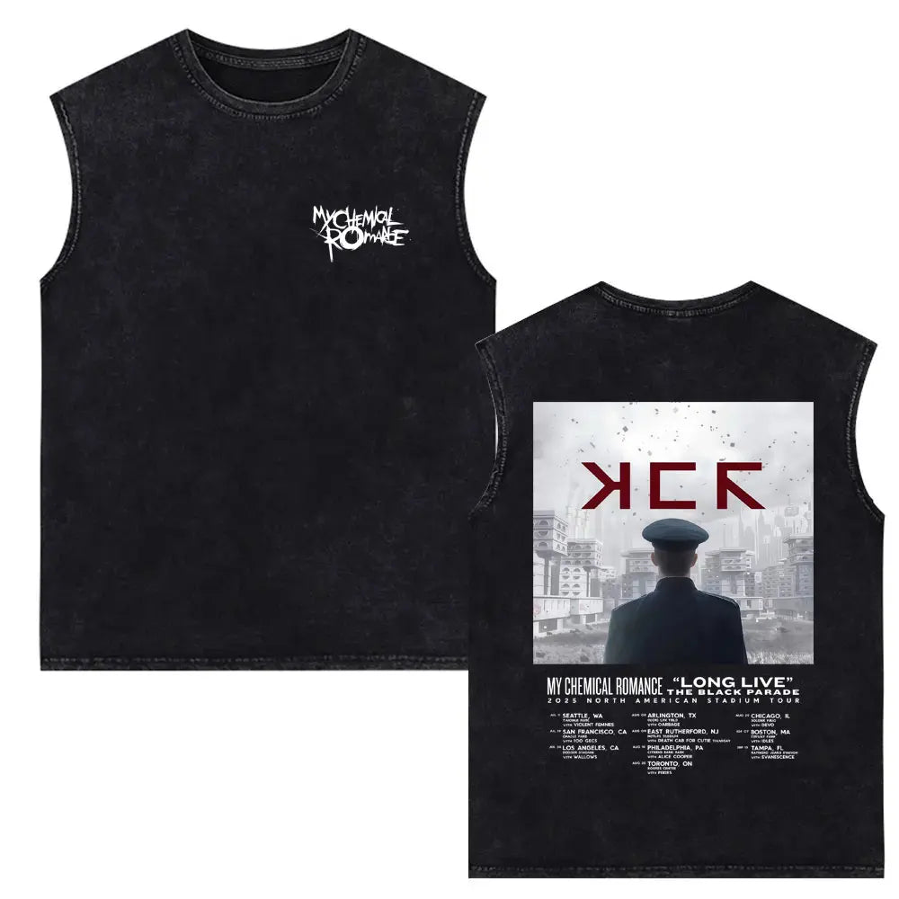 My Chemical Romance Vintage Washed Tank Tops Three Cheers for Sweet Revenge Sleeveless Vest Men Retro Punk Emo Rock Band T-shirt