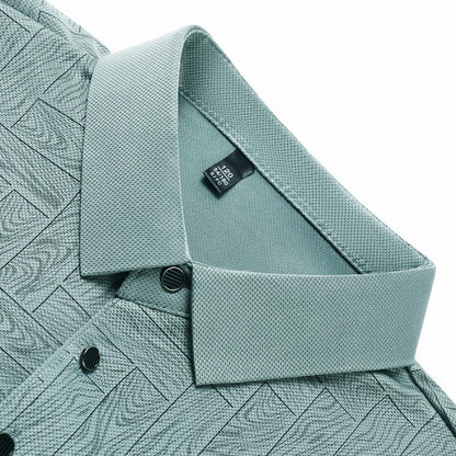 Men's Comfortable Short Sleeve Polo Shirt Weave Pattern Contrast Collar Design 2026 Casual Daily Office Fashion Top