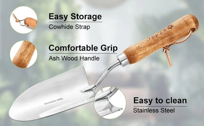 4pcs/set Heavy-duty Garden Tool,Durable Stainless Steel And A Sturdy Wooden Handle. Includes Hand Shovel, Trowel, Garden Rake