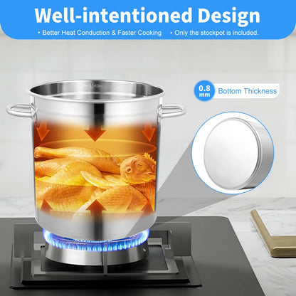 35/50/70L Soup Pot with Cover&Handles, Multi-functional Stainless Steel Stock Pot for Storing Liquid/solid Items