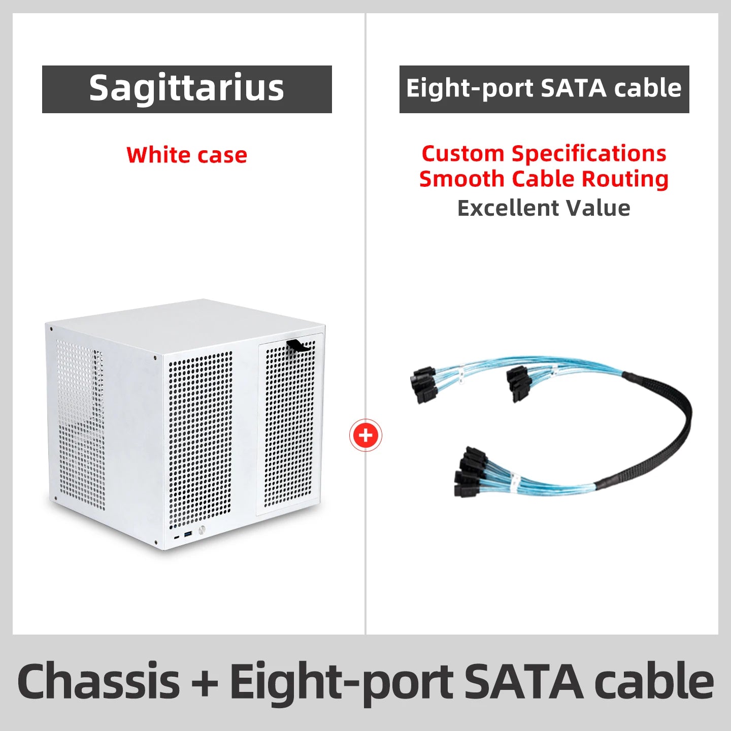 Sagittarius 8-bay NAS Computer Chassis with ATX Power Supply, MATX Motherboard, Full-height PCIE, 21.8L