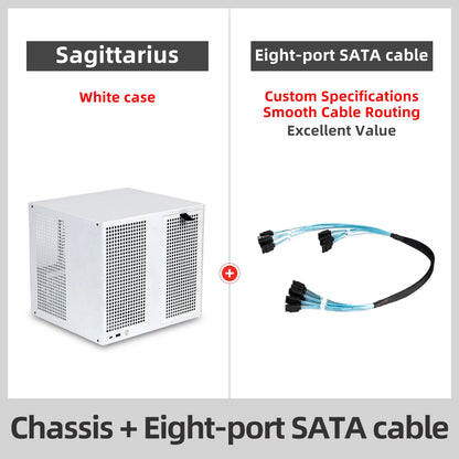 Sagittarius 8-bay NAS Computer Chassis with ATX Power Supply, MATX Motherboard, Full-height PCIE, 21.8L