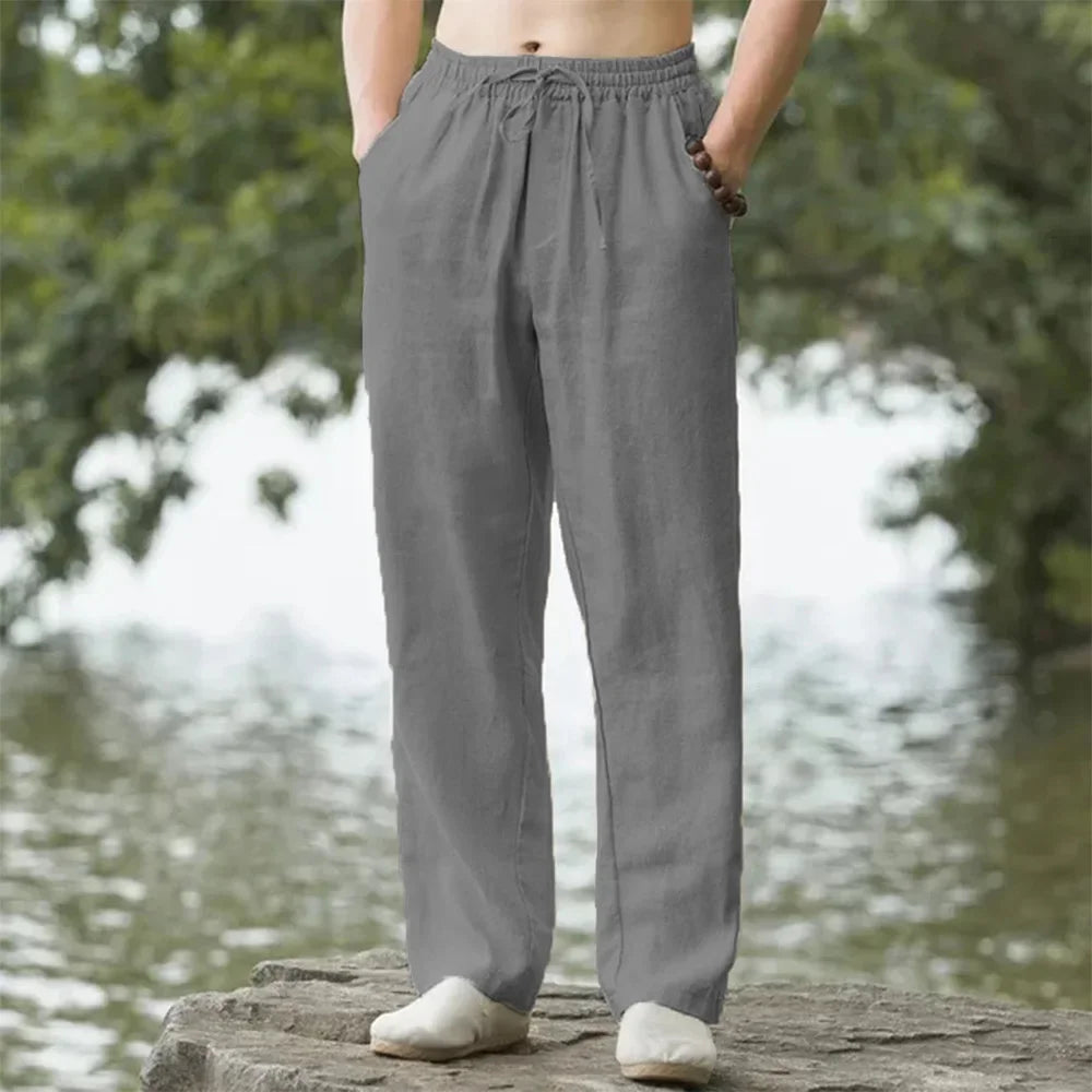 2025 New Men Spring Summer Quality Trousers Mens Cotton Hemp Breathable Comfortable Casual Home Straight Pants Linen Men's Pants