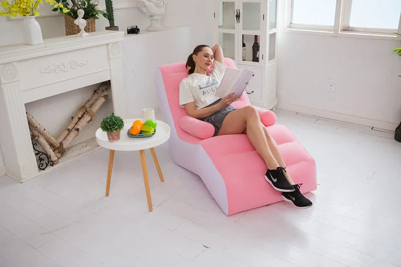 1Pc Inflatable Lazy Sofa Home Leisure Fashion Comfortable  Inflatable Air Sleeping Bed Indoor Collapsible Bed Leisure Sofa