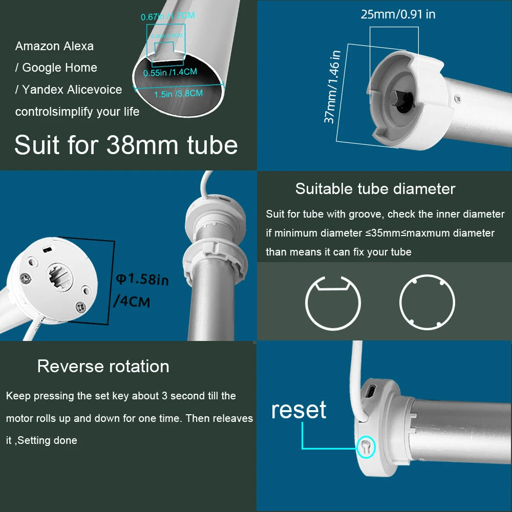 Tuya Wifi Roller Shutter Blinds Motor Automatic Blind Curtain For 38mm Tube Smart Life App Alice Alexa Google Home Voice Control