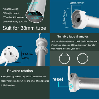 Tuya Wifi Roller Shutter Blinds Motor Automatic Blind Curtain For 38mm Tube Smart Life App Alice Alexa Google Home Voice Control