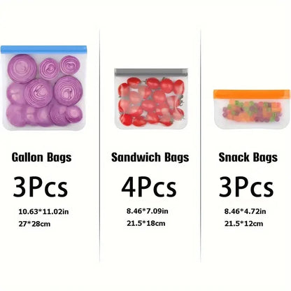 Thickened PEVA Food Bag Reusable Freezer Bag Food Storage Bags Ziplock Leakproof Fresh Snack Bag Food Grade Lunch Bag for Fridge