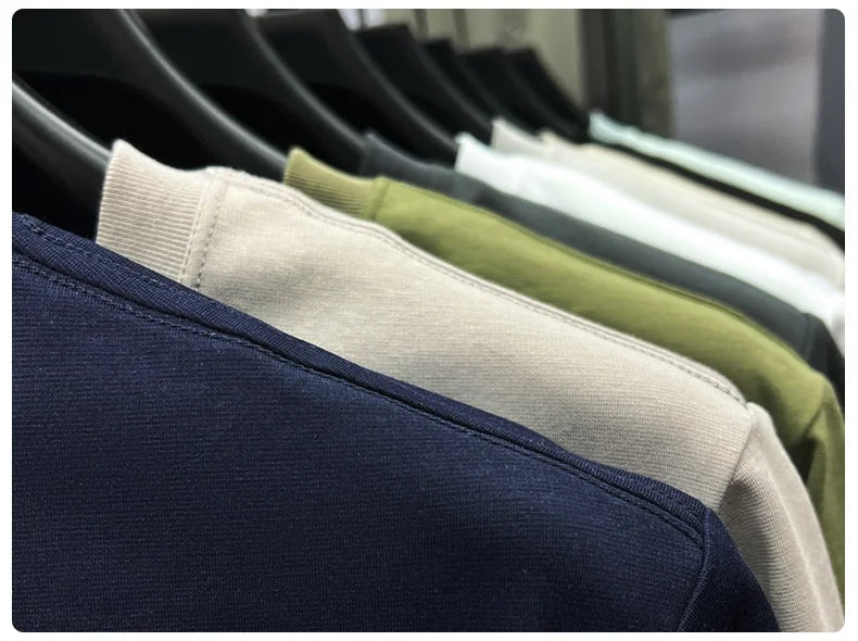 High quality luxury short sleeve T-shirt summer breathable cool silk cotton fashion solid color round neck top casual men's wear
