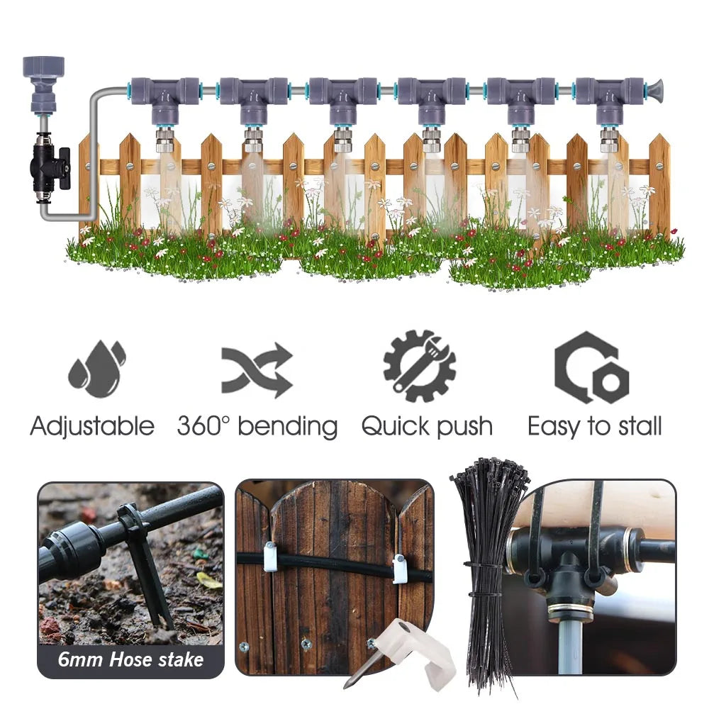 1/4″ 4/6mm 60W Self-priming Pump Misting Cooling System 0.6mm Atomizer Sprayer Slip Lock Nozzle Joint Outdoor Garden Irrigation
