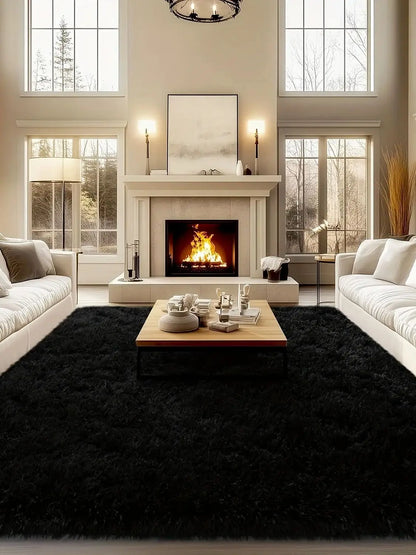 Large plush area rug, decorative rug for living room, super soft and fluffy plush rug for bedroom, home decor rug, black