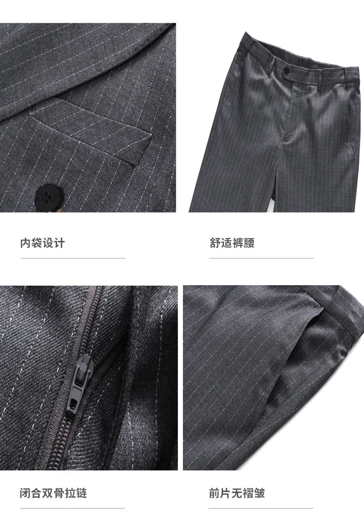 S-7XL Autumn Style Suits Double-breasted Slim Men's Suits Striped Business Professional Casual Formal 2piece Set Groom Wedding