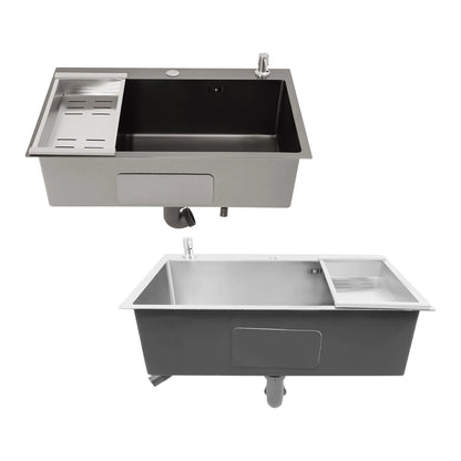 68×45cm Sink with V-shaped Drainer and Drain Basket and Soap Dispenser Anti-overflow Kitchen Sink Stainless Steel Sink
