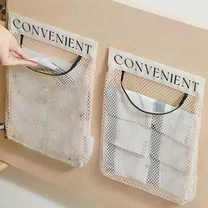 1/4PCS Wall Mount Mesh Storage Bag Garbage Holder Plastic Shopping Bags Dispenser Sundries Bag Net Storage Grocery Bag Organizer