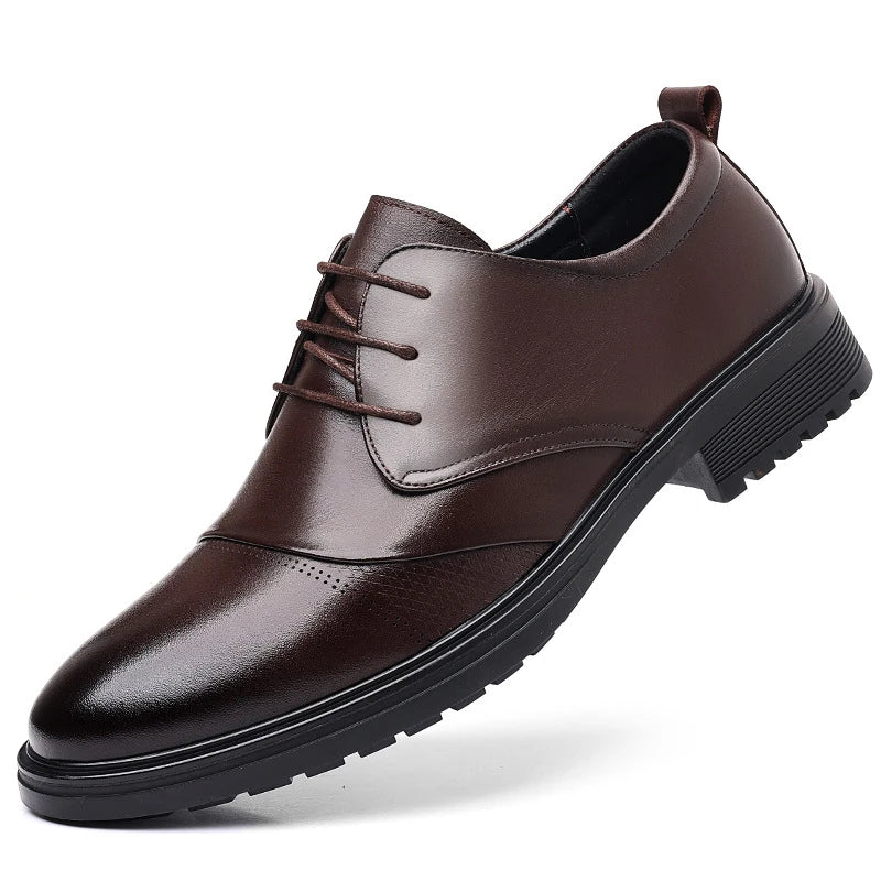 Mens Black Genuine Leather Textured Lace Up Chunky Sole Oxfords Formal Business Office Groom Wedding Daily Wear Shoes Fashion
