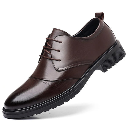 Mens Black Genuine Leather Textured Lace Up Chunky Sole Oxfords Formal Business Office Groom Wedding Daily Wear Shoes Fashion