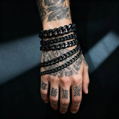 HNSP 3MM-15MM Thick 316L Stainless Steel Cuban Chain Bracelet For Men Hand Jewelry Punk Street Style Accessory PVD Electroplat