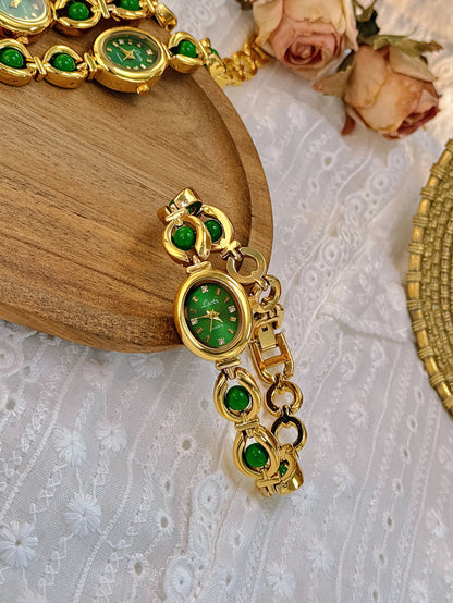 1 Piece of New High-End Luxury Women's Watch with Pearl and Rhinestone Inlays, Featuring a Vintage and Elegant Design, an Oval Pearl Mother-Of-Pearl Dial, 30m Waterproof, Suitable for Daily Wear, Parties, Vacations, and Other