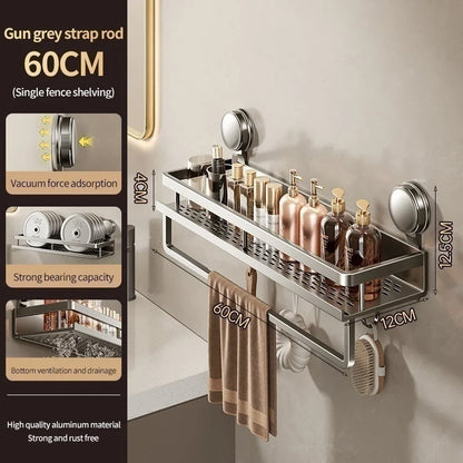 No Drill Suction Cup Adhesive Bathroom Rack Bathroom Shelf Toilet Aluminum Hanging Rack Bathroom Organizer Hang On The Wall