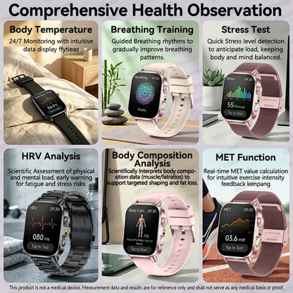New Professional Health Watch Blood Pressure 2.01"AMOLED Screen Uric Acid Blood Lipids Flashlight Care Smart Watches for Women