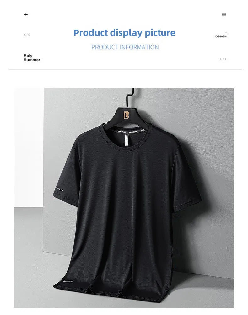 High-Quality Ice Silk T-Shirts Men Plus Size 8XL Male Tshirt Fat Man Tee Shirt Breathable Wearing Tee Tops Running Fast Shipping