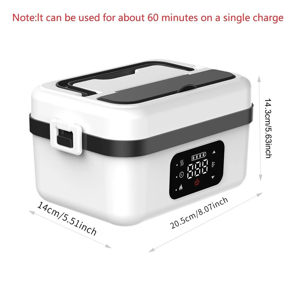 8000mAh Rechargeable Timer Automatic Heating Lunch Box, 1L Portable Food Warmer with Fork and Spoon and Insulated Carrying Bag