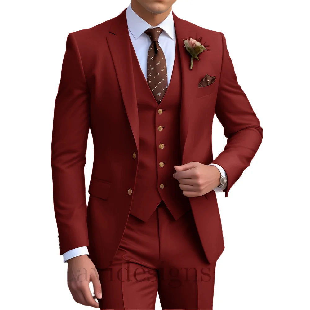 Elegant Men's Wedding Tuxedo Slim Blazer Pants Vest Three-piece Suit XS-5XL Custom Youth Suit 2025 New Style Suit
