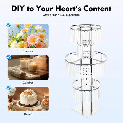 5 Tiers Wedding Centerpieces Flower Stand, 110cm Acrylic Crystal Flower Vase Rack Floor Table Decor Display Holder, Gold/Silver