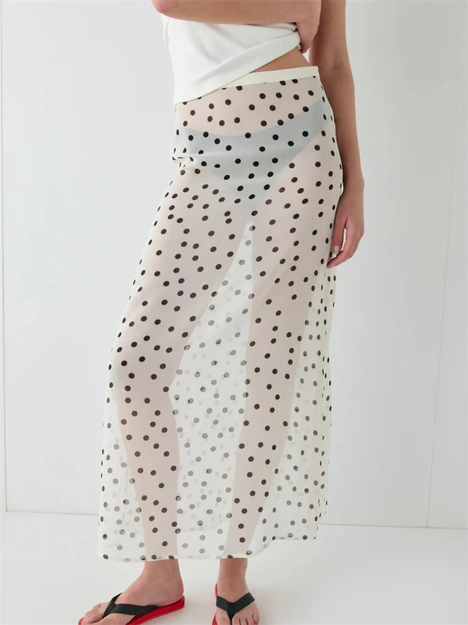 Sheer Polka Dot Midi Skirt
