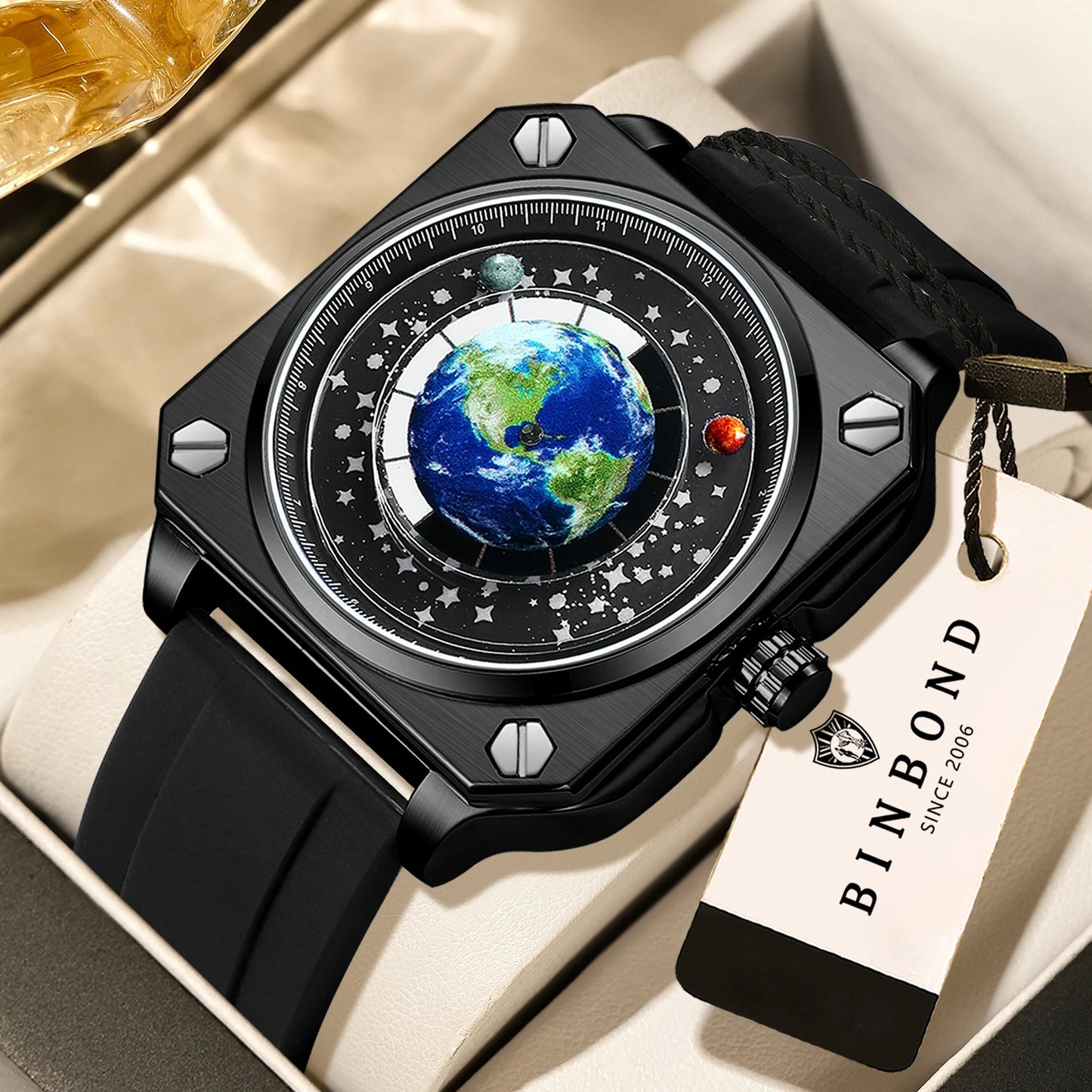 BINBOND Earth&Star Cool Quartz Wristwatches for Men Luminous Waterproof Precise Sports Men's Watch Durable Casual Reloj