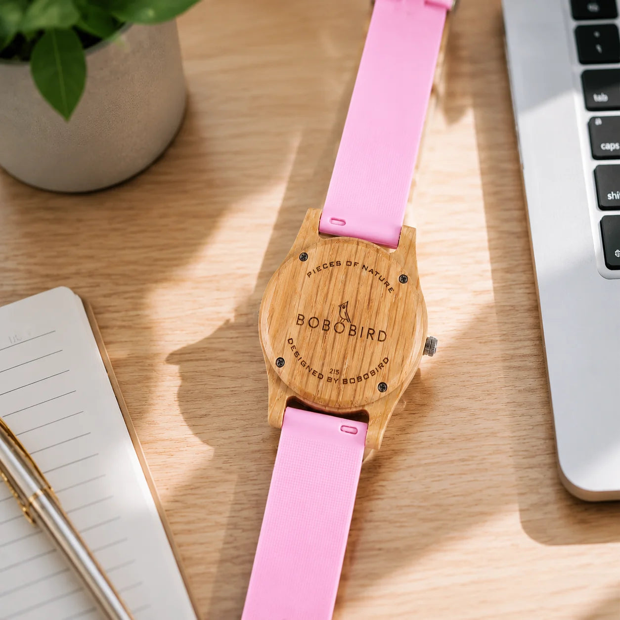 Women's Pink Wooden Watch Luxury Fashion Wristwatch Gift for Girls Elegant Quartz Watch with Silicone Strap Support Dropship