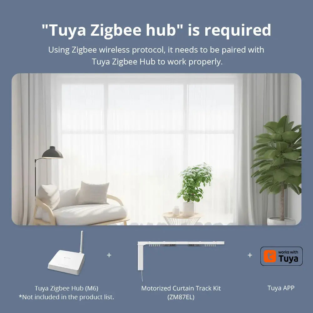 Zemismart Zigbee Rechargeable Electric Curtain Motor with Customized Slide Curtain Track Works with Tuya Alexa Google Home