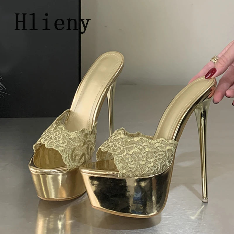 Hlieny Street Style Summer Open Toe Platform Women Slippers Fashion Thin High Heels Sandals Ladies Banquet Nightclub Party Shoes