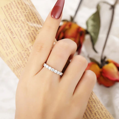 1.0mm-3.5mm Round Brilliant Cut Moissanite Wedding Rings Half Eternity Band 925 Silver Lab Diamond Wedding Ring With Certificate