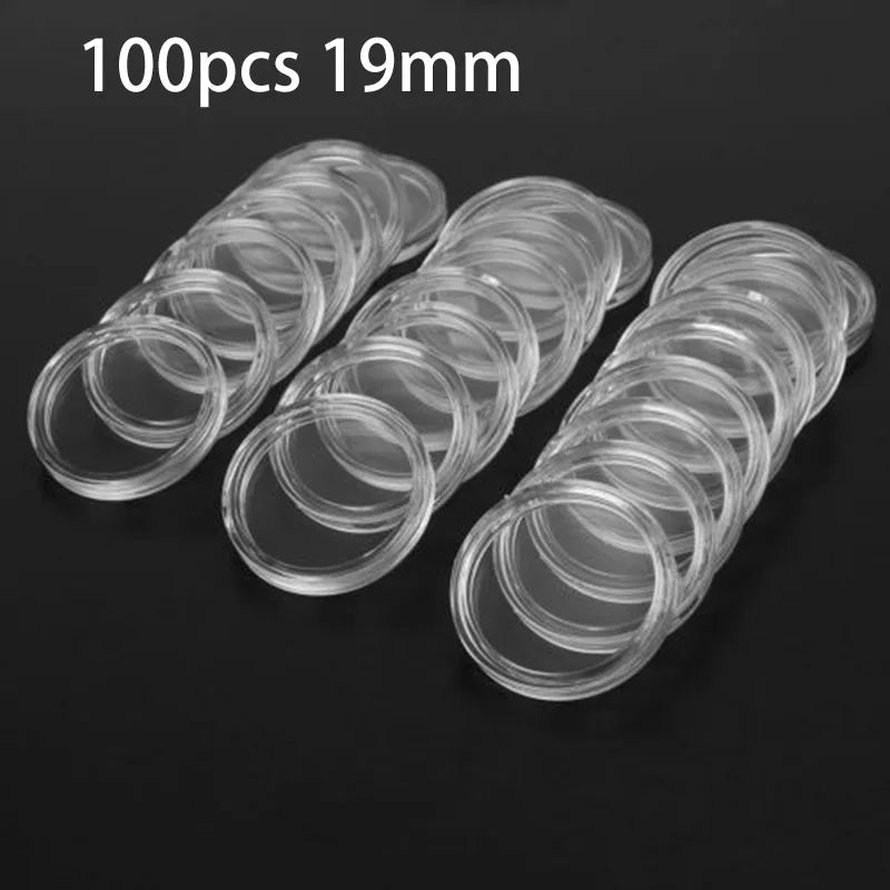100Pcs 16-40mm Transparent Round Coin Storage Box Capsules Collection Coin Holder Containers Coin Capsule Case Supplies Gifts