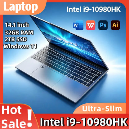 14.1 Inch Intel Core i9 10980HK Windows 11 Pro Laptop 32GB DDR4 2TB SSD Gaming Office PC Gamer Portable Notebook Computer