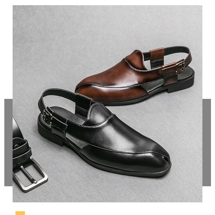 Hollow Out Dress Party Sandals Fashion Leather Summer Shoes Men Leisure Formal Flats Business Footwear Men's Wedding Sandals