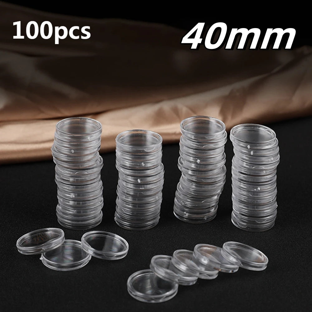 100Pcs 16-40mm Transparent Round Coin Storage Box Capsules Collection Coin Holder Containers Coin Capsule Case Supplies Gifts