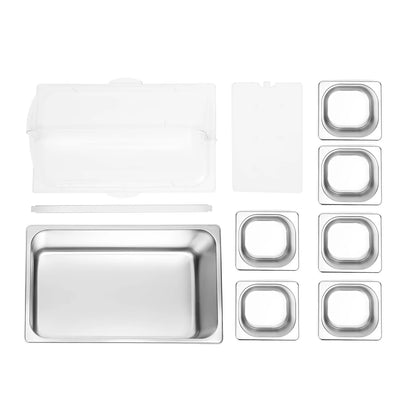 Countertop Food Container 6 Pans Condiment Dispenser Salad Dressing Appetizer Spice Fruit Cold Serving Buffet Tray