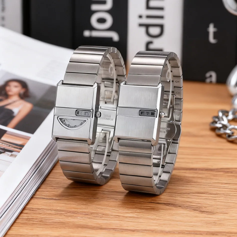 Square Sports Watch for Men Silver Stainless Steel Strap Luxury Brand New in Men's Watches High Quality Gifts Quartz Watch