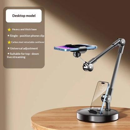 Adjustable Carbon Steel Phone Holder 360° Rotatable Overhead Shooting Bracket for Desktop Live, Food Recording & Unpacking Vlog