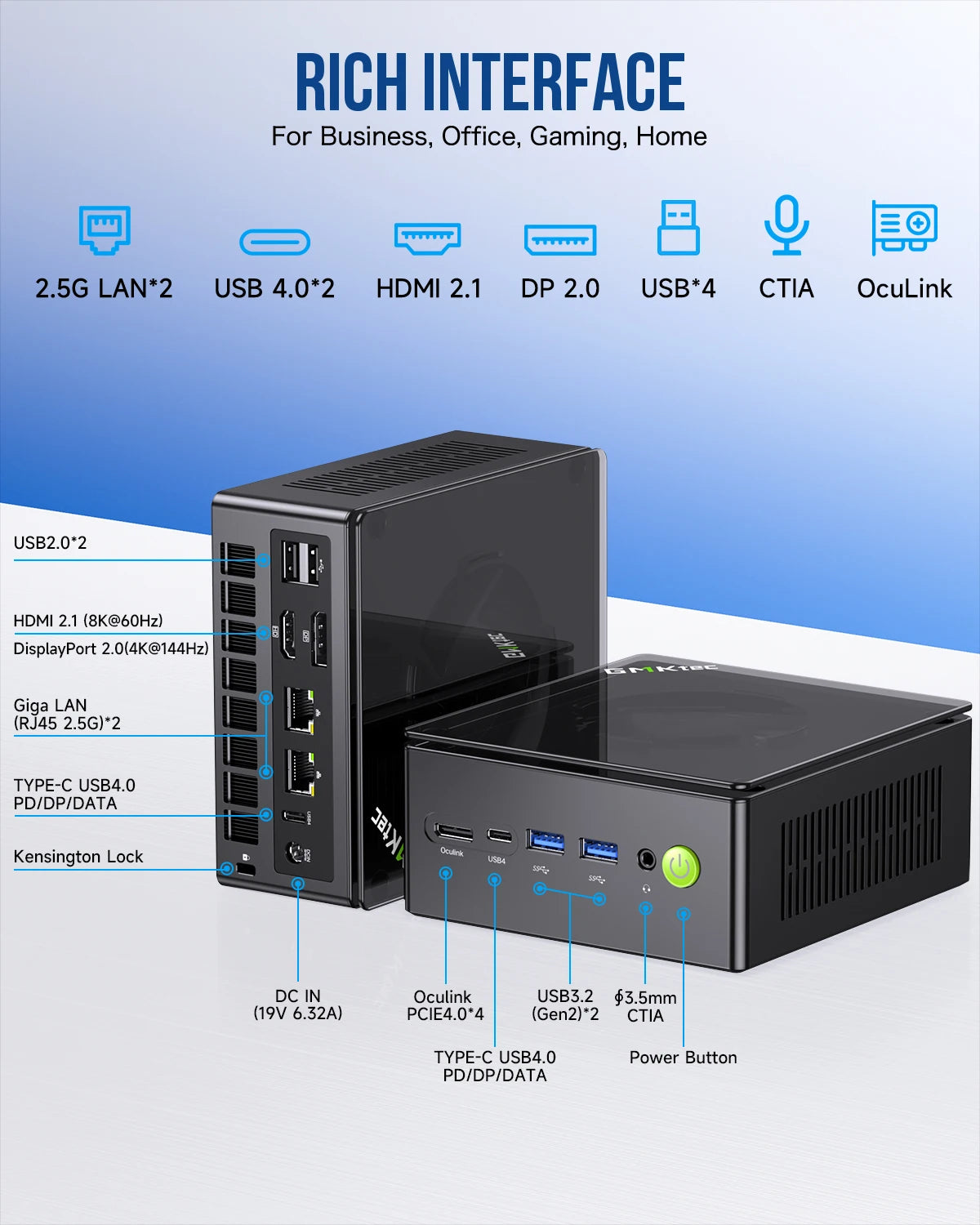 GMKtec K8 Plus Mini PC AMD R7-8845HS NUCBOX Window 11 Pro AMD Radeon™ 780M Oculink*1（PCIE GEN4*4)） DDR5 5600MHz