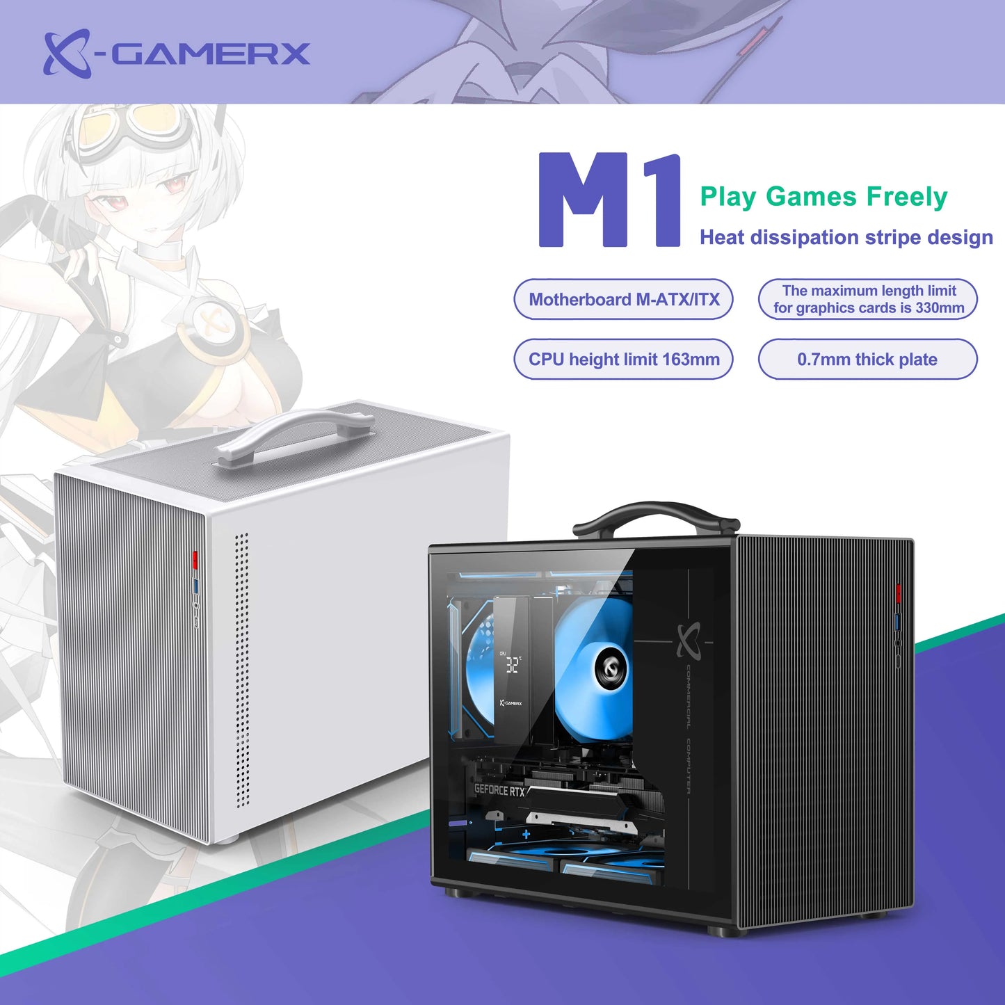 Power Train X-GAMERX M1 Handheld Portable Computer Case Side Transparent MINI Game MATX Desktop Chassis
