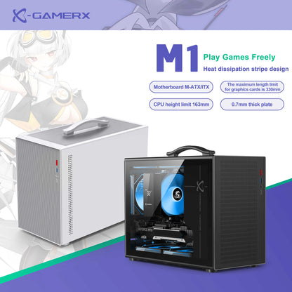 Power Train X-GAMERX M1 Handheld Portable Computer Case Side Transparent MINI Game MATX Desktop Chassis